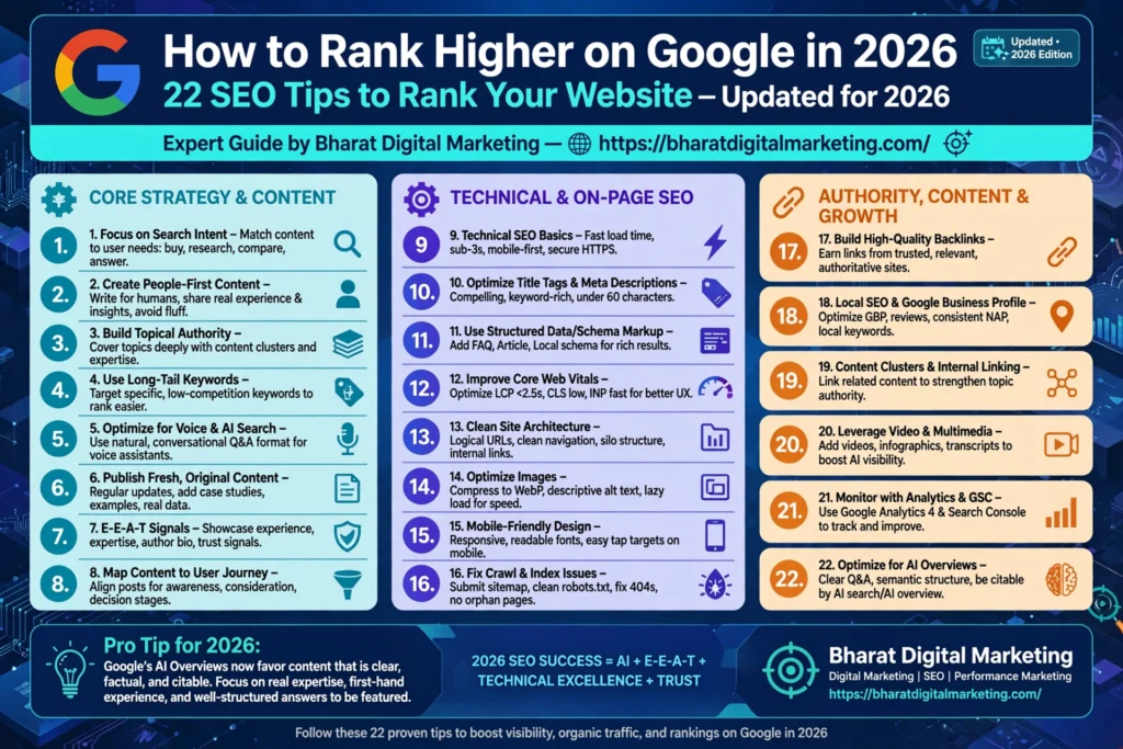 How to Rank Higher on Google in 2026: 22 SEO Tips to rank on